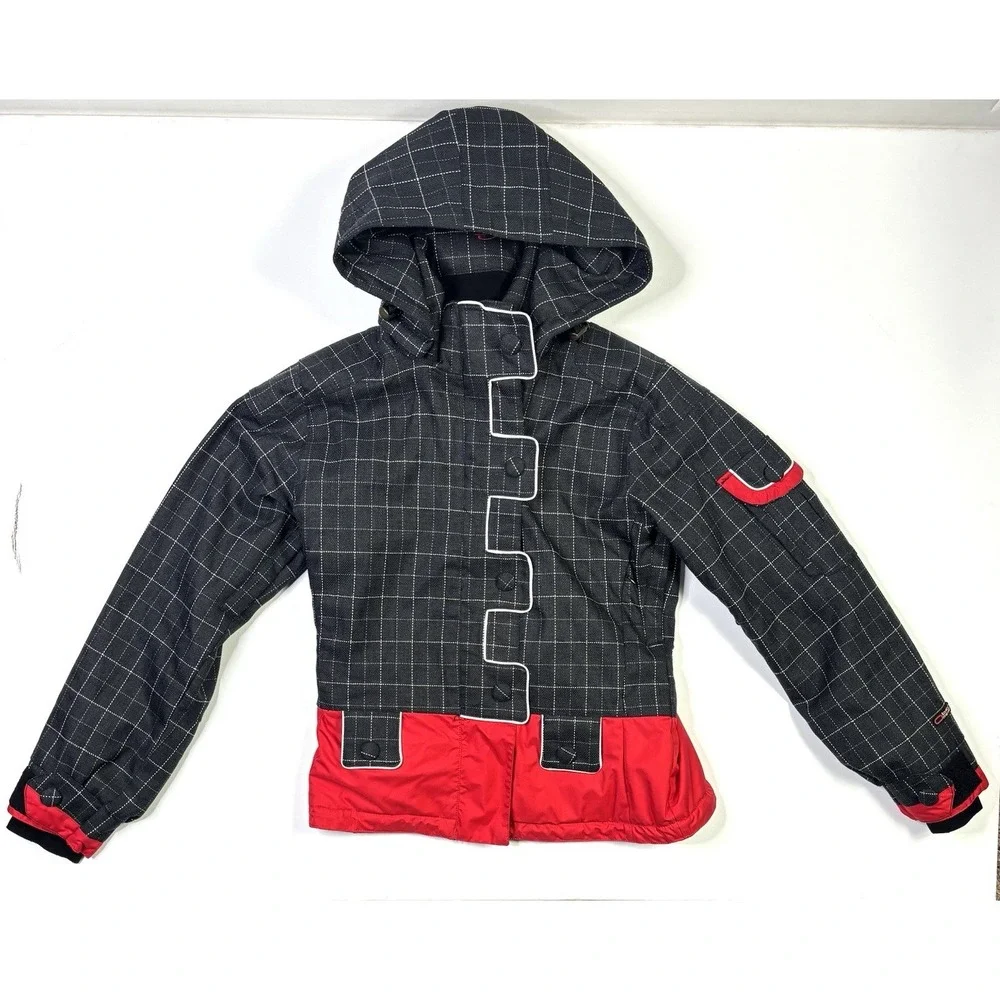 Obermeyer Jacket Women's 8 Mirage Hooded Ski Snow Zip Up White Black Vintage - Picture 1 of 15